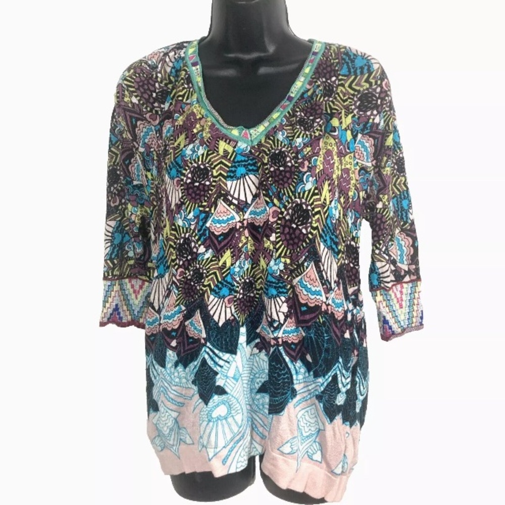 Vintage Custo Barcelona Women Tops S 
rayon knit Y2K Art To Wear sweater shirt